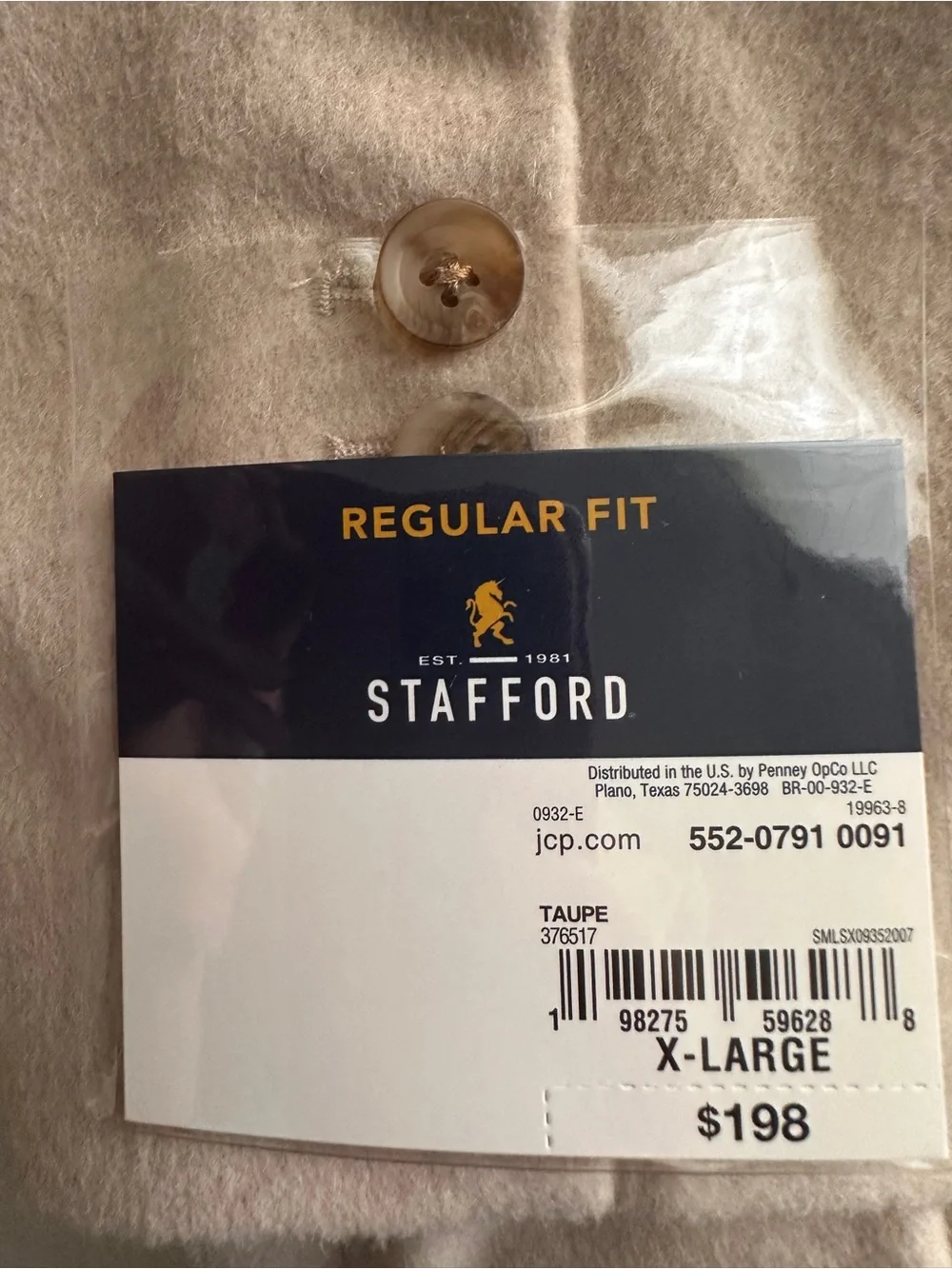 $198 Stafford 54% Wool 20% Cashmere Blend Sport Coat Blazer Men’s Sz XL Taupe